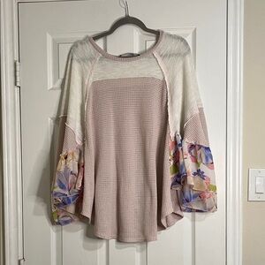 J Roberts Floral Sleeve Knit Blouse